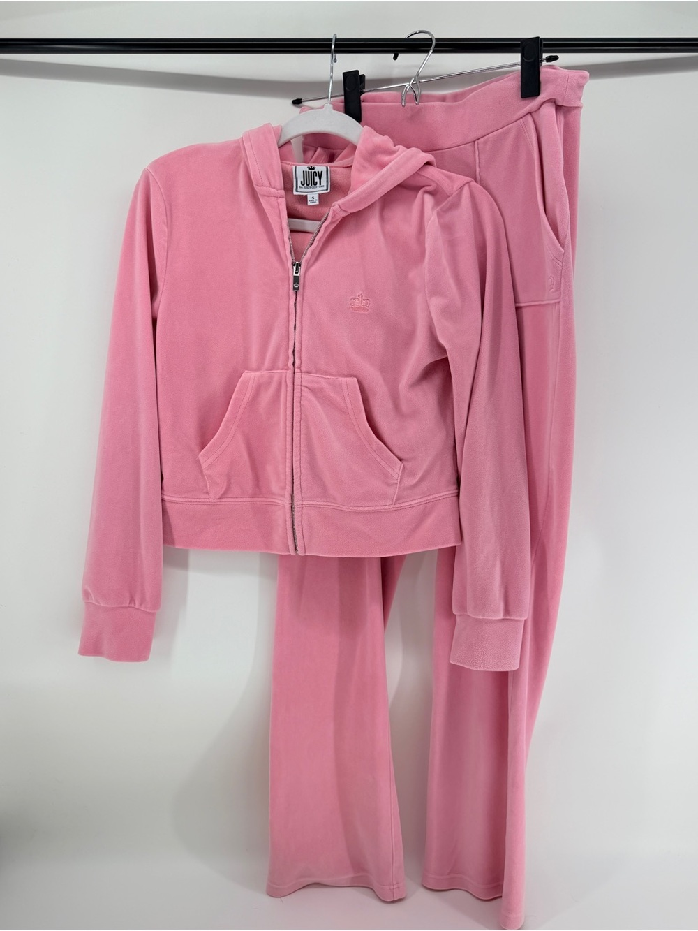 JUICY by Juicy Couture Pink Velour Tracksuit Set Crown Hoodie Pants Y2K size S